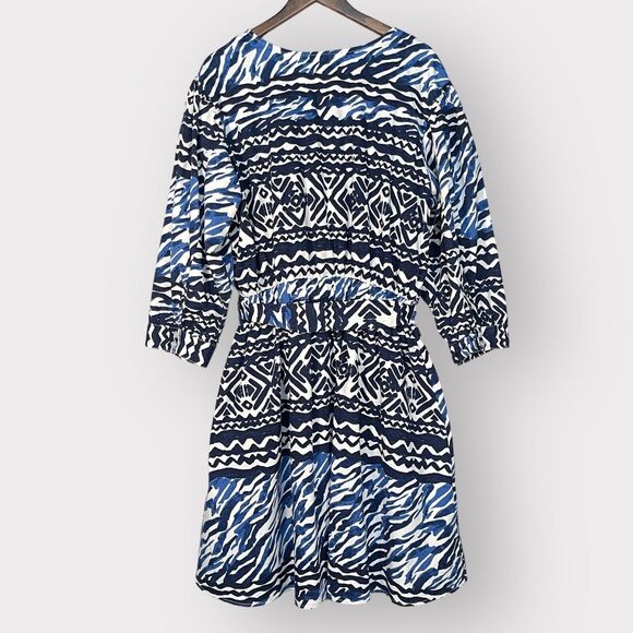 Ashley Stewart Fit &‎ Flare Dress Women 20 Blue Print Belted Button-Front i78 - Picture 1 of 16